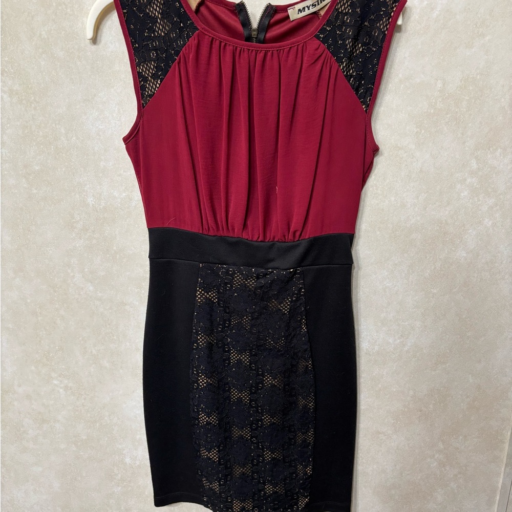 Mystic Burgundy and Black Lace Mini Dress